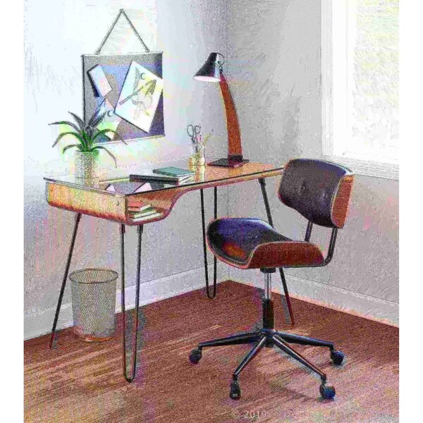 Lumisource Avery Desk in Walnut Wood, Clear Glass, and Black Metal - OFD-AVERY WL