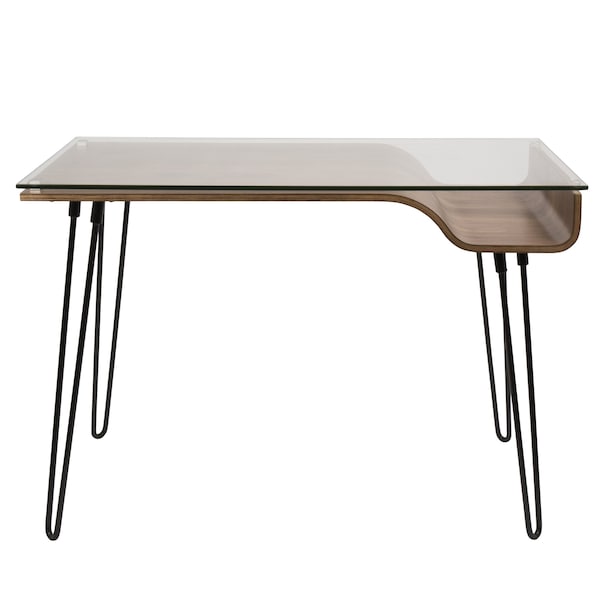 Lumisource Avery Desk in Walnut Wood, Clear Glass, and Black Metal - OFD-AVERY WL