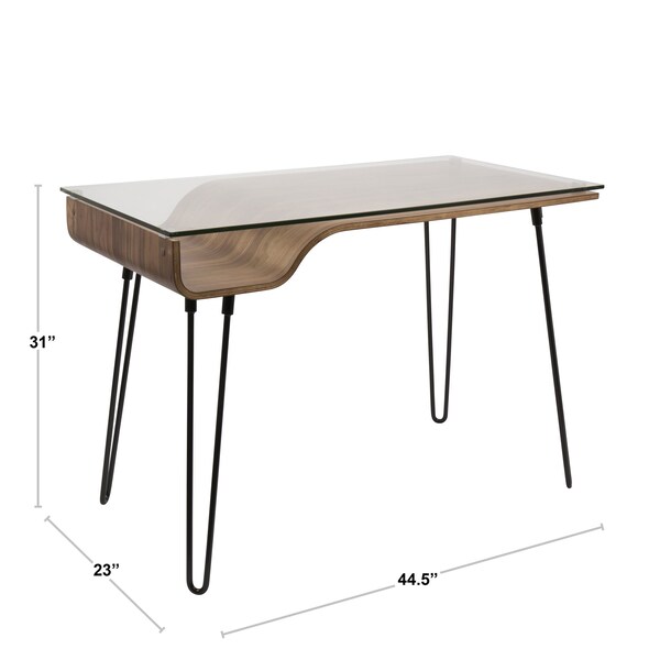 Lumisource Avery Desk in Walnut Wood, Clear Glass, and Black Metal - OFD-AVERY WL