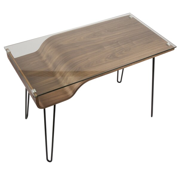 Lumisource Avery Desk in Walnut Wood, Clear Glass, and Black Metal - OFD-AVERY WL