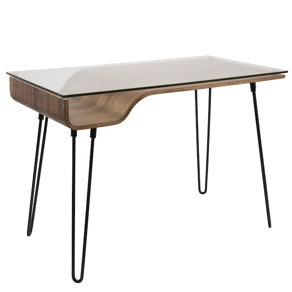 Lumisource Avery Desk in Walnut Wood, Clear Glass, and Black Metal - OFD-AVERY WL