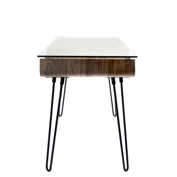 Lumisource Avery Desk in Walnut Wood, Clear Glass, and Black Metal - OFD-AVERY WL