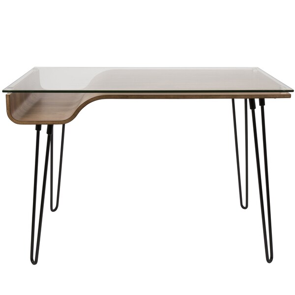 Lumisource Avery Desk in Walnut Wood, Clear Glass, and Black Metal - OFD-AVERY WL