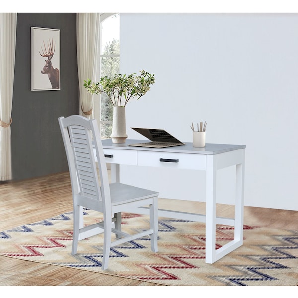 International Concepts Carson Solid Wood Desk with 2 Drawers and Chair - Chalk/White - K128-71-C45