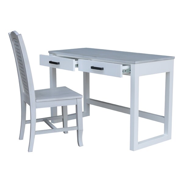 International Concepts Carson Solid Wood Desk with 2 Drawers and Chair - Chalk/White - K128-71-C45