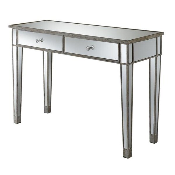 Highboy Gold Coast Mirrored Desk Vanity in Weathered White; Mirror - HI205370