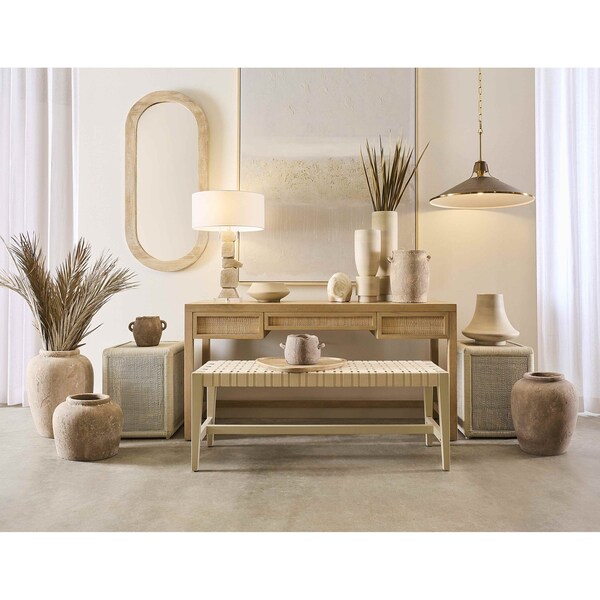 Elk Home 20in D X 30in H, 60in W X Mahogany Wood, Rattan, Brown - S0075-9960
