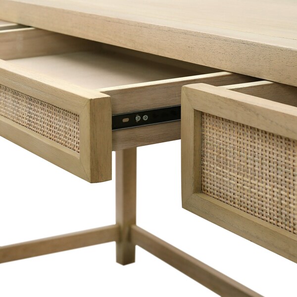 Elk Home 20in D X 30in H, 60in W X Mahogany Wood, Rattan, Brown - S0075-9960