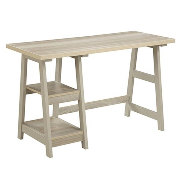 Highboy Trestle Desk With Weathered White Finish - HI123323