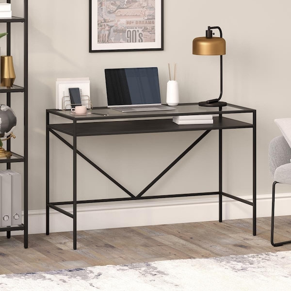 Henn & Hart Baird 46 in. Blackened Bronze Desk with Metal Shelf - OF0640