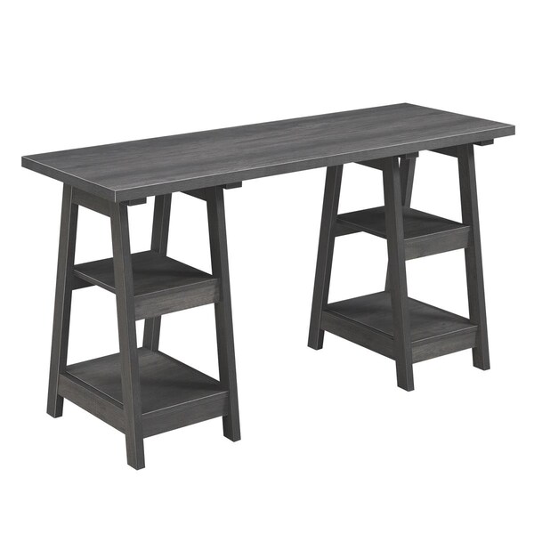 Convenience Concepts 47 x 20 x 29 in. Designs2Go Double Trestle Desk, Charcoal Gray - HI2540372