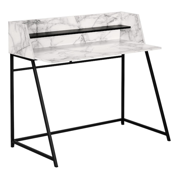 Monarch Specialties Computer Desk, Home Office, Laptop, Storage Shelves, 48"L, Work, Metal, White Marble Look, Black - I 7549