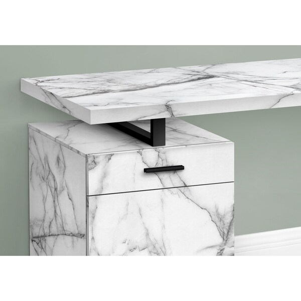 Monarch Specialties Computer Desk, Home Office, Laptop, Storage Drawers, 48"L, Work, Metal, White Marble Look - I 7762