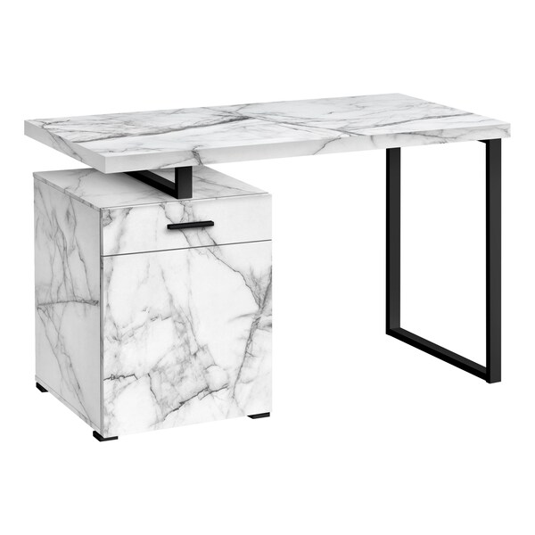 Monarch Specialties Computer Desk, Home Office, Laptop, Storage Drawers, 48"L, Work, Metal, White Marble Look - I 7762