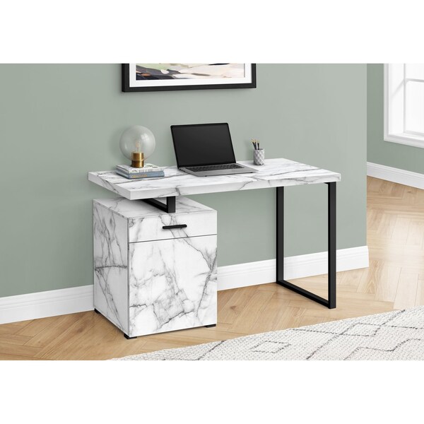 Monarch Specialties Computer Desk, Home Office, Laptop, Storage Drawers, 48"L, Work, Metal, White Marble Look - I 7762