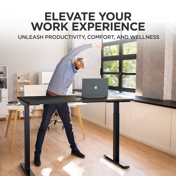 Uncaged Ergonomics RiseUpElectricStandingDesk60X30"BlackDesktopDualMotorMemory, RUbbkMDF60 - RUBBKMDF60