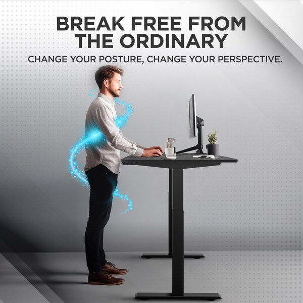 Uncaged Ergonomics RiseUpElectricStandingDesk60X30"BlackDesktopDualMotorMemory, RUbbkMDF60 - RUBBKMDF60