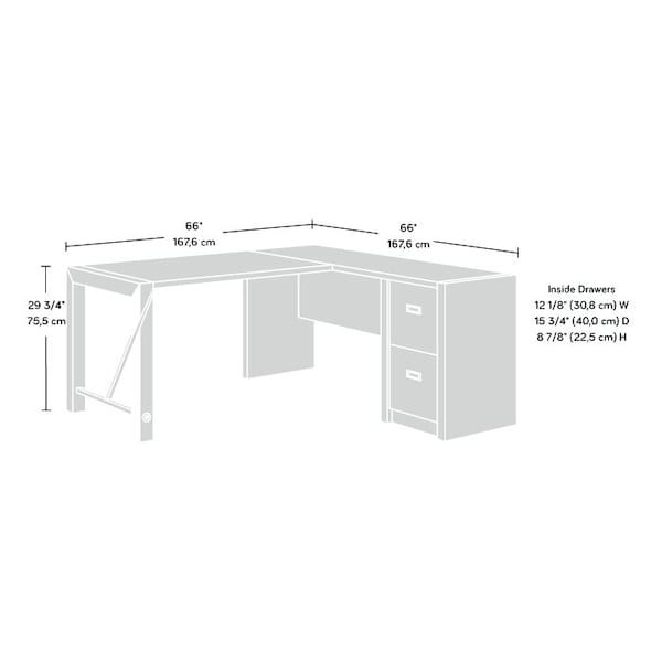 Sauder 65.98 in D X 29.72 in H, 65.98 in W X Engineered wood, Metal - 432896