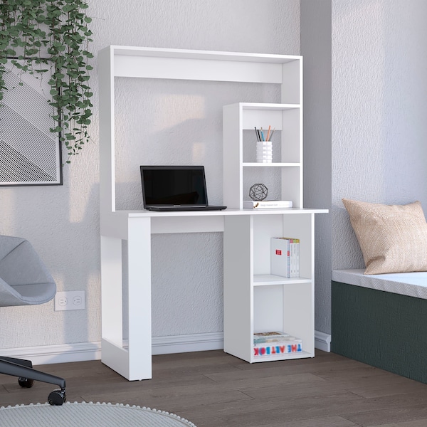 Tuhome Modern Straight Desk, 17.7 in. D X 58.3 in. H, 38.7 in. W X Laminate, White - ELB9035