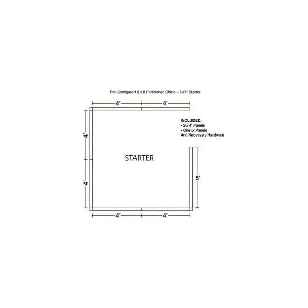 Global Equipment Interion    Pre-Configured Office Cubicle - 8'W x 8'D x 60"H - Starter Kit - Blue - 236623BL