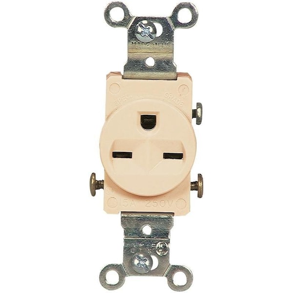 Eaton Wiring Devices Single Receptacle, 2 -Pole, 250 V, 15 A, Side Wiring, NEMA: NEMA 6-15R, Ivory - 816V-BOX