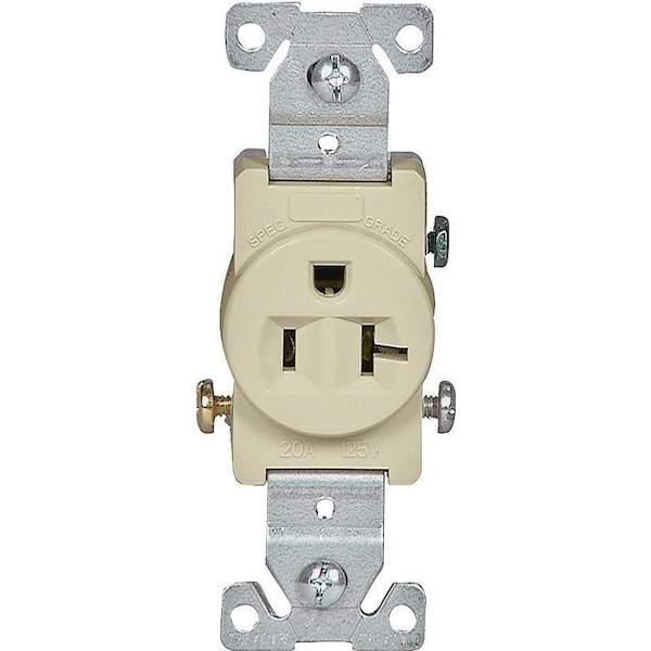 Eaton Wiring Devices Single Receptacle, 2 -Pole, 125 V, 20 A, Side Wiring, NEMA: NEMA 5-20R, Ivory - 1877V-BOX