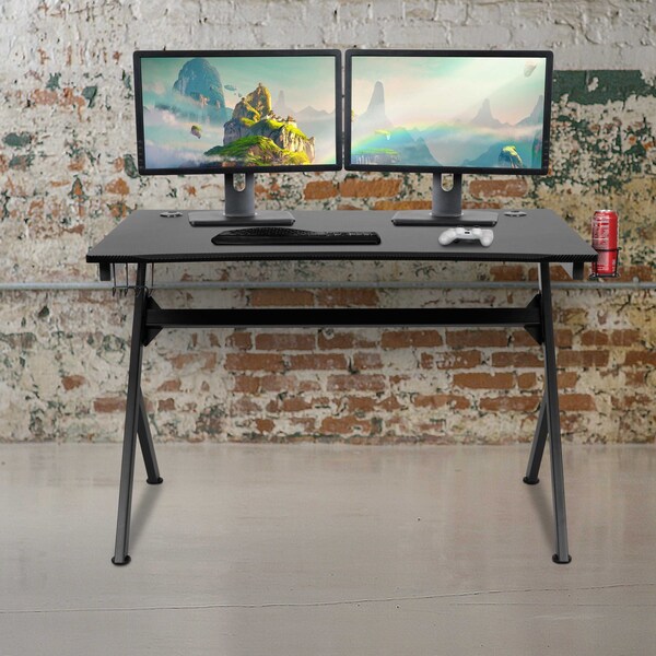 Flash Furniture Black Computer Gaming Desk - Headphone Holder - NAN-NJ-TG-D1904-GG