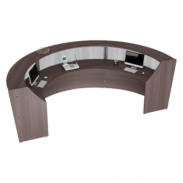 Linea Italia Reception Desk 71 in D X 46 in H, 11.9 ft W X Thermofused Laminate, Clear, Mocha - ZUT317