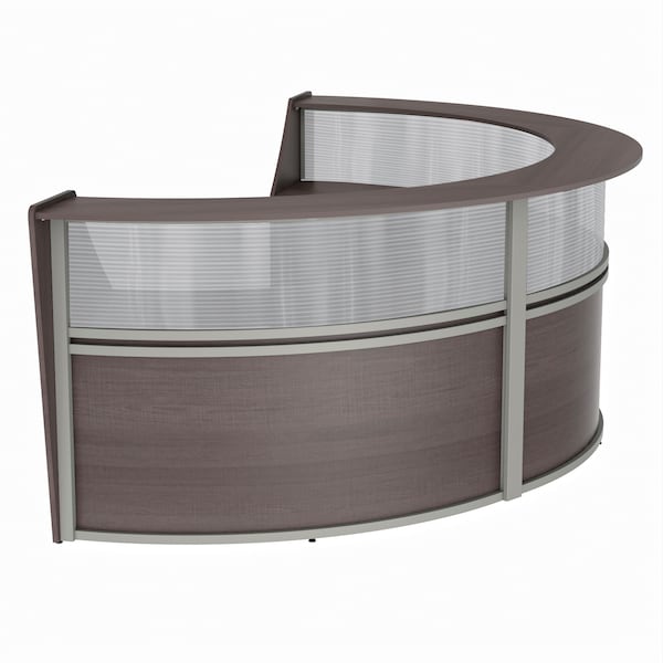 Linea Italia Reception Desk 71 in D X 46 in H, 11.9 ft W X Thermofused Laminate, Clear, Mocha - ZUT317