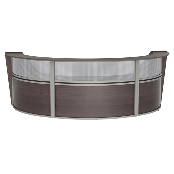 Linea Italia Reception Desk 71 in D X 46 in H, 11.9 ft W X Thermofused Laminate, Clear, Mocha - ZUT317