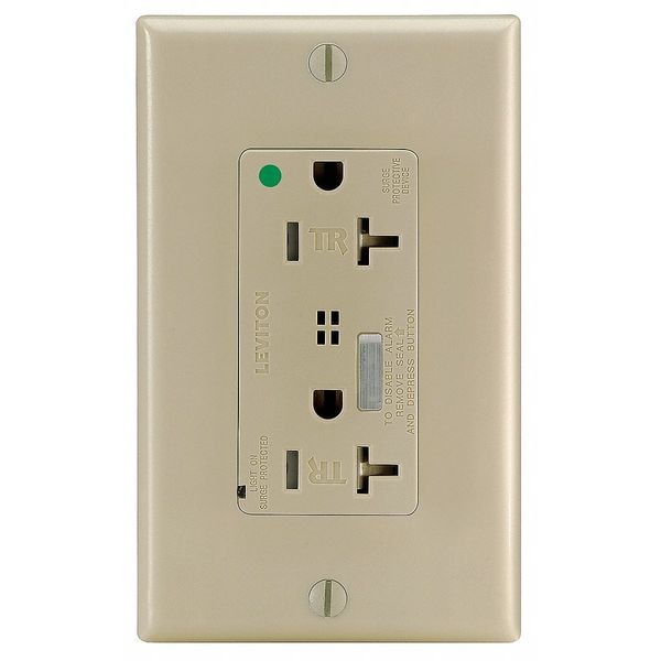 Leviton Receptacle, 20 A Amps, 125VAC, Decorator Duplex Outlet, 5-20R, Ivory - T8380-I