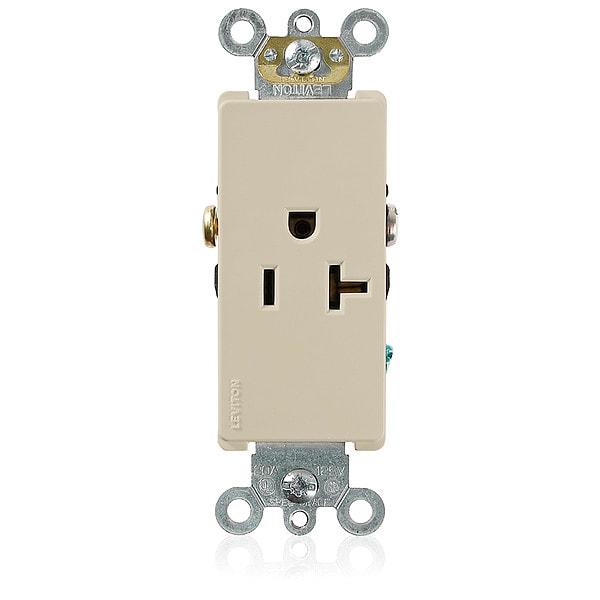 Leviton Receptacle, 20 A Amps, 125VAC, Single Outlet, 5-20R, Ivory - 16351-I