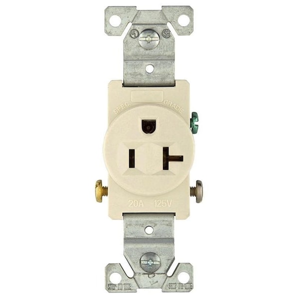 Eaton Wiring Devices Single Receptacle, 2 -Pole, 125 VAC, 20 A, Side Wiring, NEMA: NEMA 5-20R, Light Almond - 1877LA