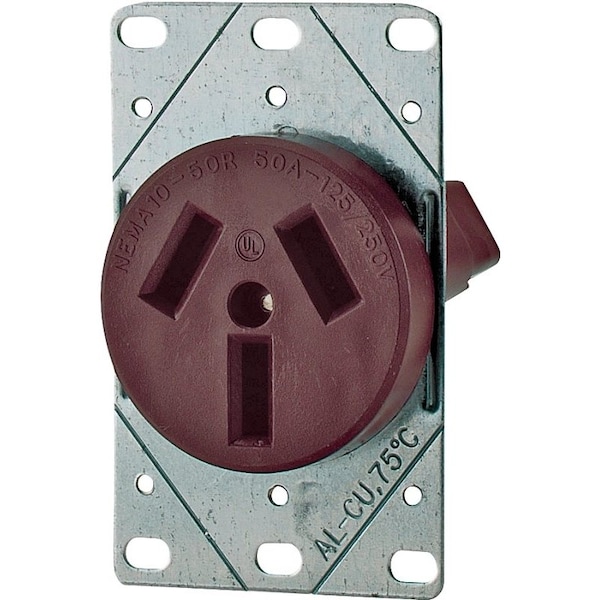 Eaton Wiring Devices 32B-BOX Power Receptacle, 3 -Pole, 125/250 V, 50 A, NEMA: NEMA 10-50R, Brown - AH32BK-F
