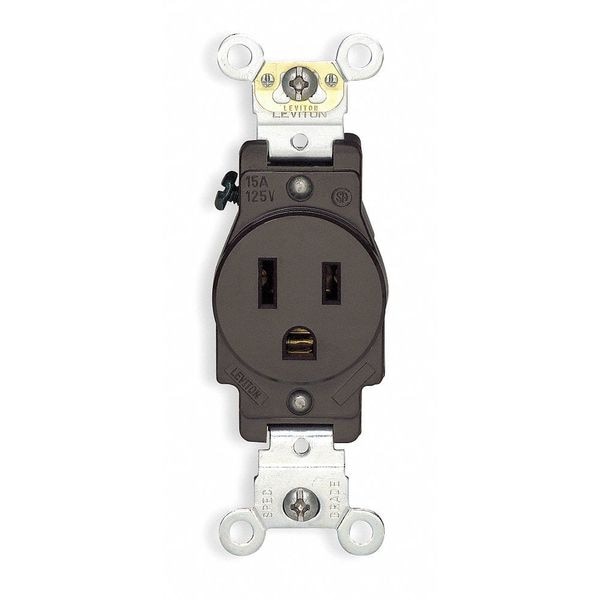 Leviton Receptacle, 15 A Amps, 125VAC, Single Outlet, 5-15R, Ivory - 5261-I