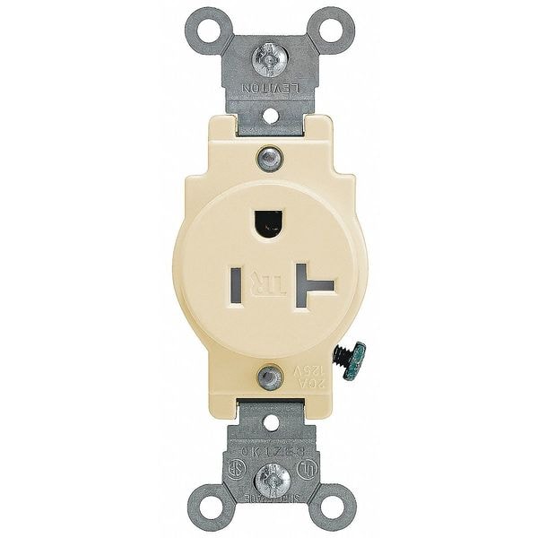 Leviton Receptacle, 20 A Amps, 125VAC, Single Outlet, 5-20R, Ivory - T5020-I