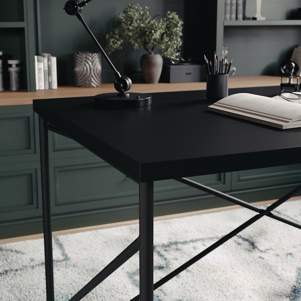 Martha Stewart 23.5 in. D X 47.25 in. W X Engineered Wood, Steel, Black Top/Oil Rubbed Bronze Frame - XU-DK-4-BK-MS