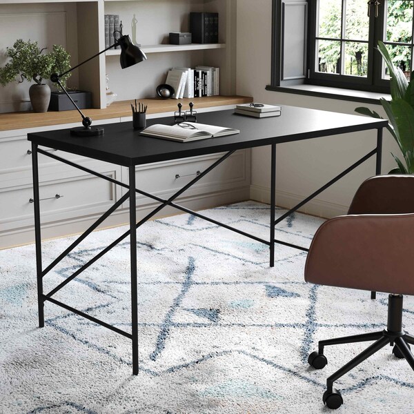 Martha Stewart 23.5 in. D X 47.25 in. W X Engineered Wood, Steel, Black Top/Oil Rubbed Bronze Frame - XU-DK-4-BK-MS