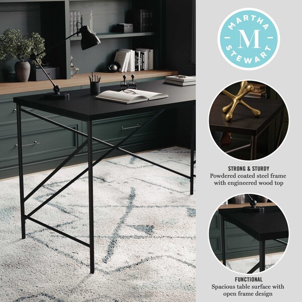 Martha Stewart 23.5 in. D X 47.25 in. W X Engineered Wood, Steel, Black Top/Oil Rubbed Bronze Frame - XU-DK-4-BK-MS