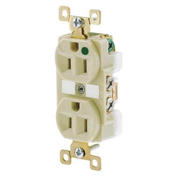 Zoro Select Receptacle, 15 A Amps, 125V AC, Flush Mount, Standard Duplex Outlet, 5-15R, Ivory - BRY8200IL