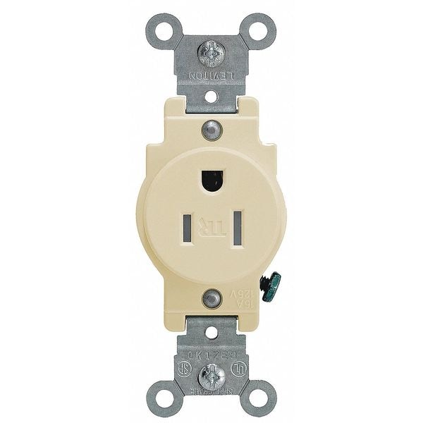 Leviton Receptacle, 15 A Amps, 125VAC, Single Outlet, 5-15R, Ivory - T5015-I