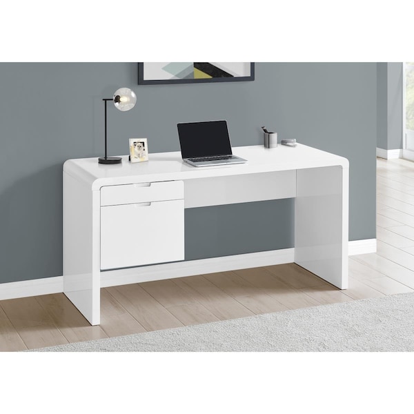 Clean Choice 60 in. Left-Right Setup 2 Storage Drawers Computer Desk, Glossy White - CL2618294