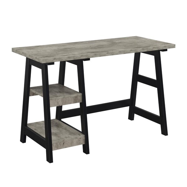 Convenience Concepts Designs2Go Trestle Desk with Shelves, Faux Birch & Black - HI2540468