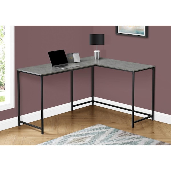 Daphnes Dinnette 58 in. Metal Corner Computer Desk Grey Stone-Look - Black - DA3067087