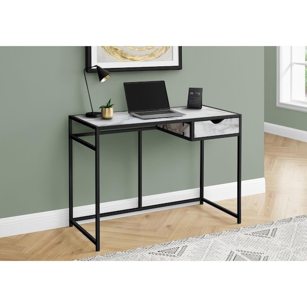 Daphnes Dinnette 42 in. Metal Computer Desk White Marble-Look - Black - DA3071211