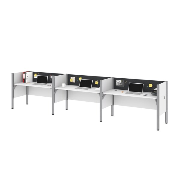 Bestar Bestar Pro-Biz 183W 3-Person Office Cubicles with Gray Tack Boards and Low Privacy Panels in white - 100872CG-17