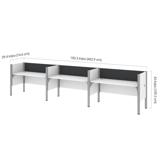 Bestar Bestar Pro-Biz 183W 3-Person Office Cubicles with Gray Tack Boards and Low Privacy Panels in white - 100872CG-17