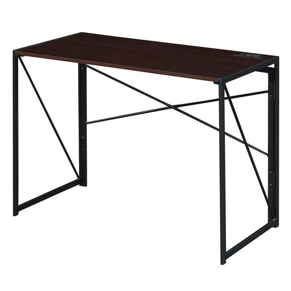 Convenience Concepts 39.5 x 19.75 x 29.5 in. Xtra Folding Desk with Charging Station, Espresso & Black - HI2540386