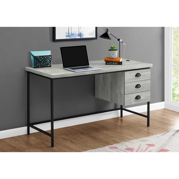 Gfancy Fixtures 30 in. Grey Particle Board & Black Metal Computer Desk with a Hollow Core - GF3698979