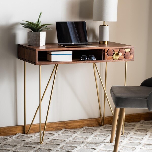 Safavieh Raveena Desk, Natural & Brass - DSK9002A